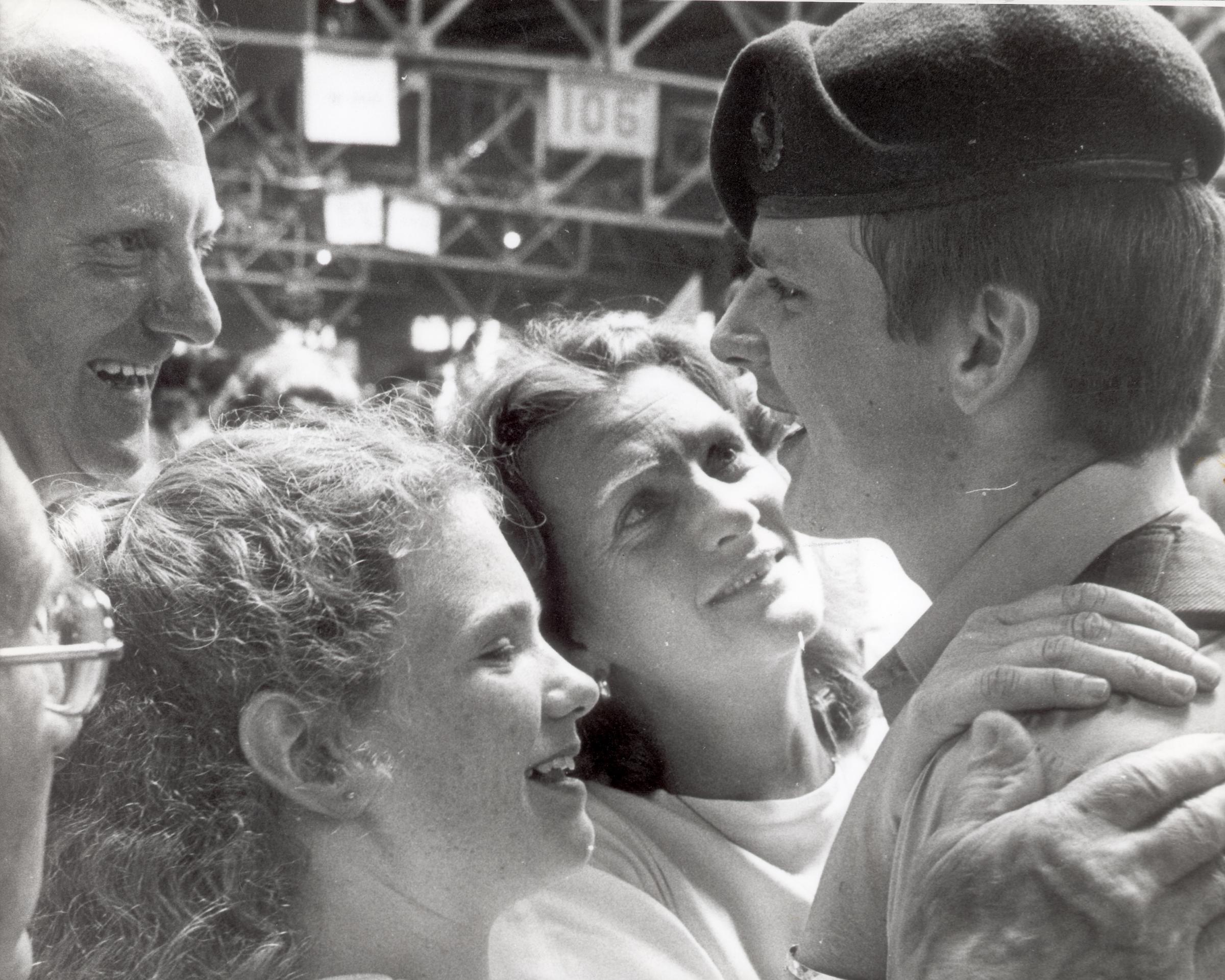 Heritage:Dale Stote (18) of 42 commando got a big welcome from his family returning from the Falklands. 1982