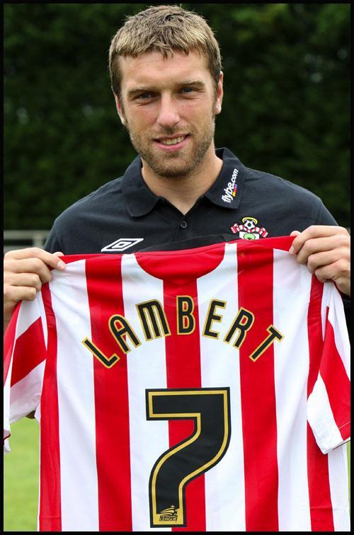 Daily Echo: Lambert poses with the Saints shirt on the day of his signing. Image by: Daily Echo