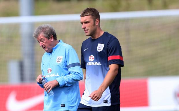 Daily Echo: Lambert in training with former England boss Roy Hodgson. Image by: PA