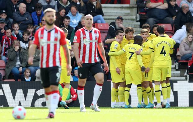 Daily Echo: Saints react to conceding the first of six against Chelsea. Image by: PA