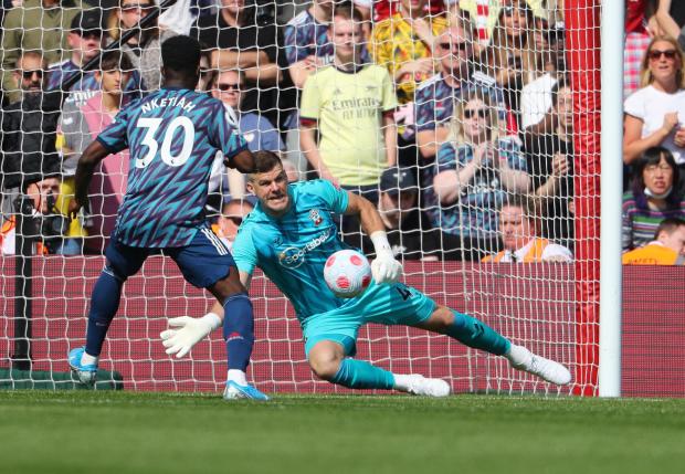 Daily Echo: Fraser Forster makes one of many saves. Image by: Stuart Martin