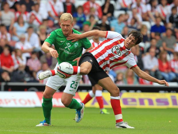 Daily Echo: Jack Cork in action for Saints against Werder Bremen in preseason. Image by: PA