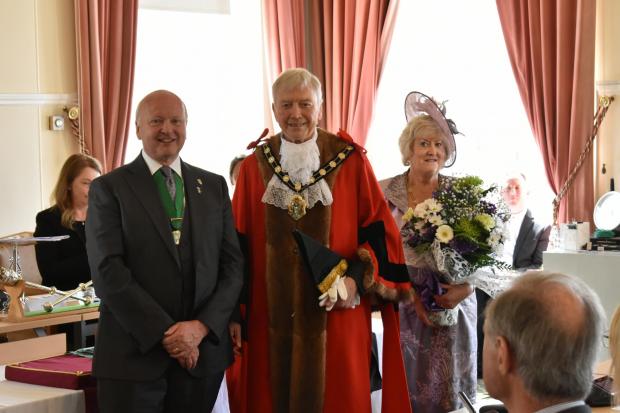 Mayor of Test Valley, Cllr Alan Dowden with Mayoress Cllr Celia Dowden, and Cllr Martin Hatley. Credit: Lee Strickland/TVBC