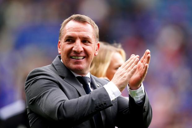 Leicester City manager Brendan Rodgers applauds the fans at the end of the Premier League match at The King Power Stadium, Leicester. Picture date: Sunday May 22, 2022.