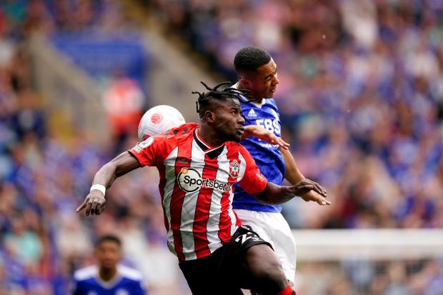 Southampton's Mohammed Salisu (left) and Leicester City's Youri Tielemans battle for the ball during the Premier League match at The King Power Stadium, Leicester. Picture date: Sunday May 22, 2022.