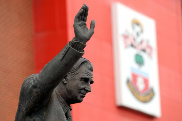 A statue of Ted Bates outside the ground before the Premier League match at St Mary's, Southampton. Photo: John Walton/PA Wire.