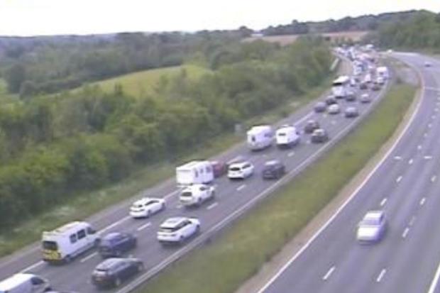 An incident on the M3 Junction 12 northbound has closed a lane of traffic. CCTV shows traffic northbound on near Junction 11. Image: Highways England