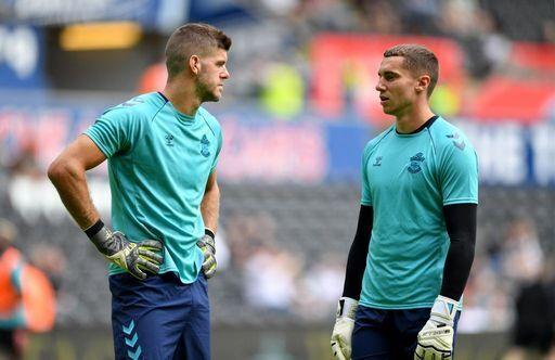 Daily Echo: Harry Lewis with Fraser Forster. Image by: Stuart Martin