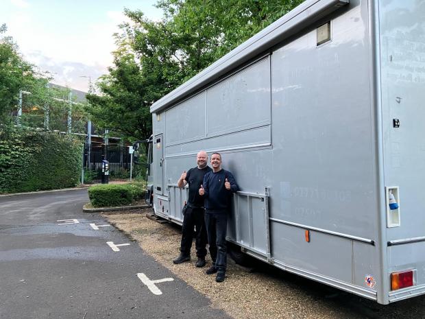 Daily Echo: Film crews have taken over Barfield Park and Ride site in Winchester. Pictured Antonio Zuri and Sam Thomas from Antonio's Film Catering. 