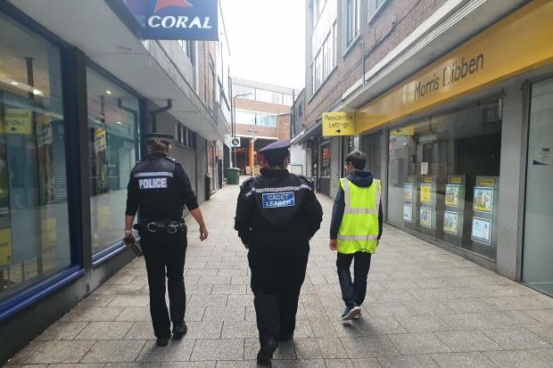 Stock image of police officers in Vernon Walk, Southampton.
