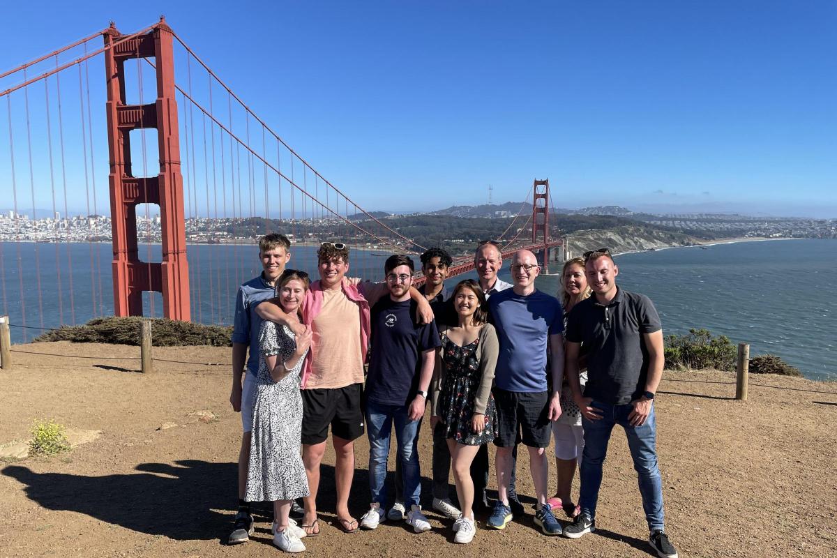 A party from the University of Southampton's Future Worlds start-up accelerator near San Francisco's Golden Gate Bridge