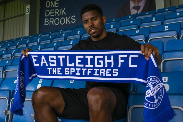 Tristan Abrahams is unveiled at the Silverlake Stadium after joining Eastleigh FC.
