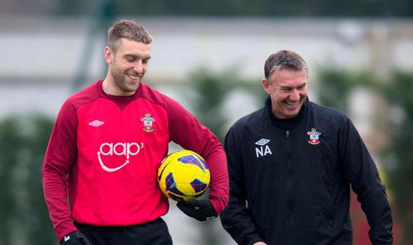Daily Echo: Adkins and Lambert during Saints training. Image by: PA