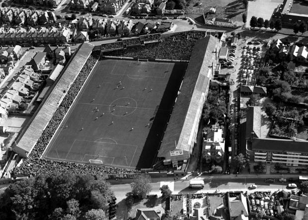 Daily Echo: Aerial shots of Southampton Football Club's (Saints FC) old home ground The Dell. These pictures were taken during an unknown game at an unknown time. Archers road in the foreground with Milton Road and Wilton Avenue in the background. THE SOUTHERN