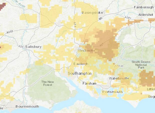 Daily Echo: The interactive map shows the maximum radon potential across all of Hampshire. Picture: UKradon