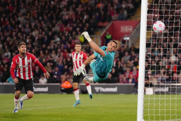 Daily Echo: McCarthy attempting to save Joel Matip's header at St Mary's. Image by: Stuart Martin