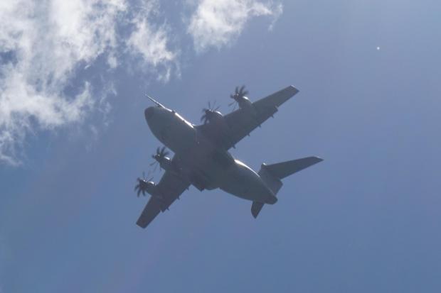 The Airbus A400M Atlas plane over Ocean Village in Southampton today. Photo: Tom Orde