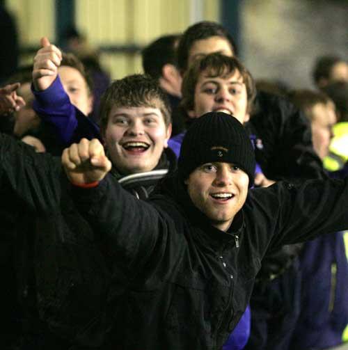 Saints fans celebrate. A selection of images from Saints' 6-0 romp against Oldham at Boundary Park.