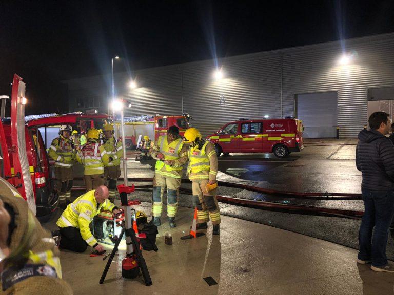 Firefighters tackle fire at a warehouse in Whiteley