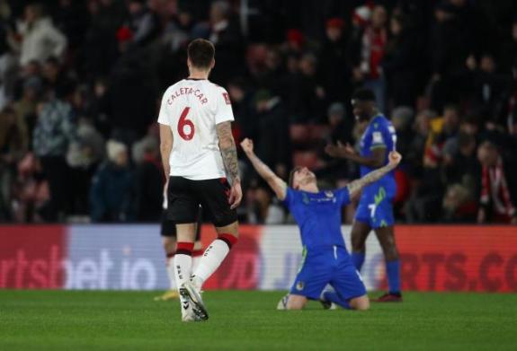 Daily Echo: Duje Caleta-Car watches on as Grimsby celebrate at St Mary's. Daily Echo: Duje Caleta-Car watches on as Grimsby celebrate at St Mary's.
