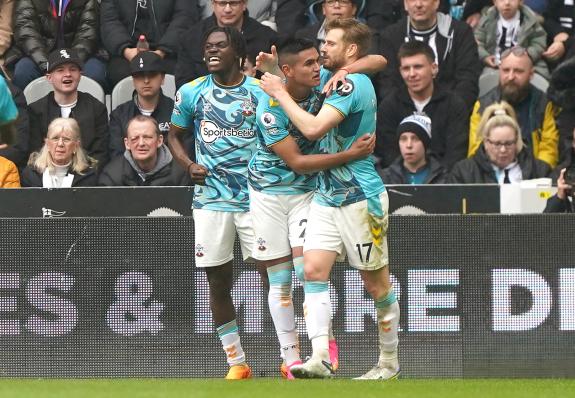 Daily Echo: Saints celebrate taking the lead at Newcastle last weekend. Daily Echo: Saints celebrate taking the lead at Newcastle last weekend.