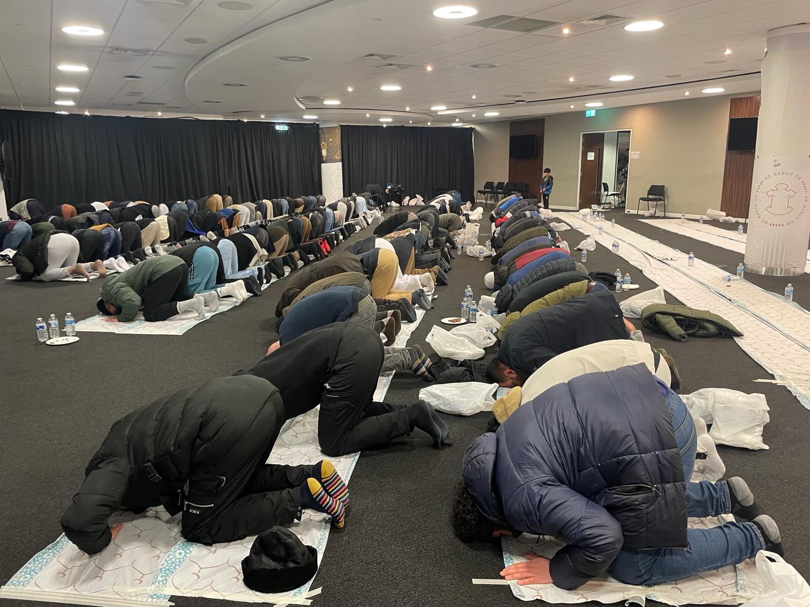 Muslims gather at St Mary's Stadium in Southampton for Iftar