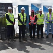 St mark's topping out ceremony (left to right: Clifford Kinch, Councillor James Baillie, Stephanie Bryant, Robert Sanders, Councillor Daniel Fitzhenry).