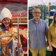 Left: The Right Reverend Debbie Sellin, Bishop of Southampton (Image: Chris Law). Right: Duncan House and Vicky McKillen from Southampton City Mission.