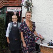 Malcolm Hill and Alison Campbell outside The Barber Shop in Hythe
