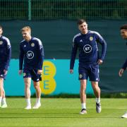 Scotland's Che Adams during a training session at Oriam, Edinburgh in September.