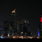 A building with the England flag projected onto it in Doha ahead of the FIFA World Cup 2022 in Qatar. Picture date: Friday November 18, 2022.