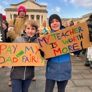 Children take part in a teachers strike in Southampton