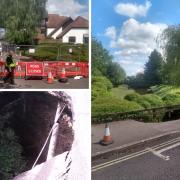A large sinkhole has opened up at the entrance to Hythe Marina
