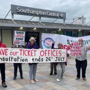 Campaigners gathered outside Southampton Central on Monday to oppose plans to close most ticket offices across the country