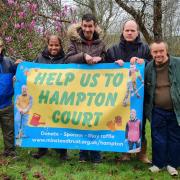 People supported by Minstead Trust launch the Help us to Hampton Court campaign in Minstead with garden instructor John Davies.