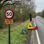 Dave Dorling has put up a handmade 'leaky lay-by' sign on the Marchwood Bypass