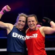 Charlene Unwin (right) in the ring with her UWCB opponent