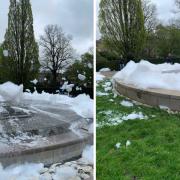 Pranksters have filled the Peace Fountain in East Park, Southampton with bubbles