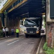 Lorry stuck under Greatbridge Road bridge