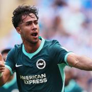 Brighton’s Charalampos Kostoulas celebrates the opening goal (Nick Potts/PA).