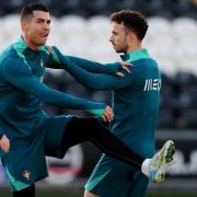 Cristiano Ronaldo (left) and Diogo Jota during a Portugal training session in October 2024 (Andrew Milligan/PA)
