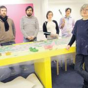 Artists Phil Duckworth, third from left, and Ben Sadler with project manager Val