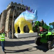 Charlie Langhorne guides a rhino into place in front of Southampton’s Bargate.