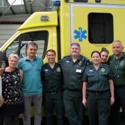 Andy Puntis, with his wife Collette and daughter Molly, meets the medical team who helped save his life after he collapsed while cycling.