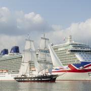 Little and large: New cadet flagship meets monster cruiser