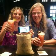 Lynda Gulvin and Nigel Edwards - Long Bar, Raffles Hotel, Singapore.Journey’s end