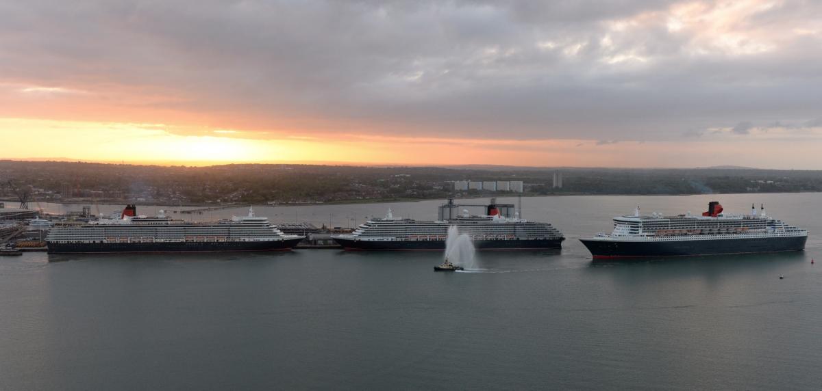 Pictures of The Three Cunard Queens in Southampton. This picture is not available for purchase. Cunard image.