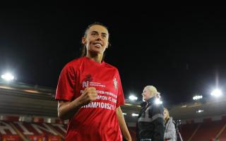 Southampton FC Women’s Laura Rafferty celebrates after winning the FA Women’s National League Southern Premier Division title at St. Mary’s Stadium.