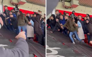 Footage of a football fan hurling abuse at rival supporters at St Mary's has gone viral on X