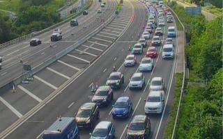 Two lanes of the M27 eastbound at Hedge End are closed due to emergency repairs